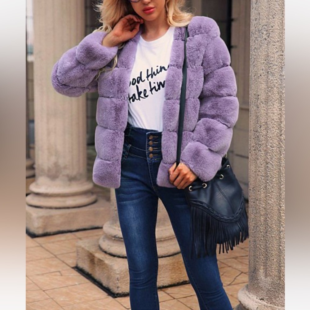 Purple Quilted Faux Fur Women’s Jacket Size Small Maison Mascallier